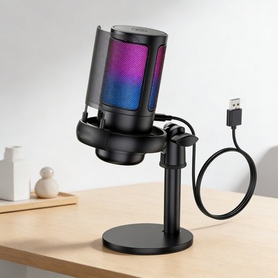 Gaming Mikrofon Microphone Kondensator Mic USB RGB Clear Audio Für Streaming
