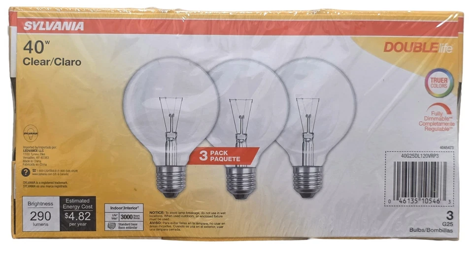 SYLVANIA G25 Globe Bulb, 40W, 2850K, 290 Lumen, Clear Bulbs, Double Life, 6-Pack - Image 4 of 4
