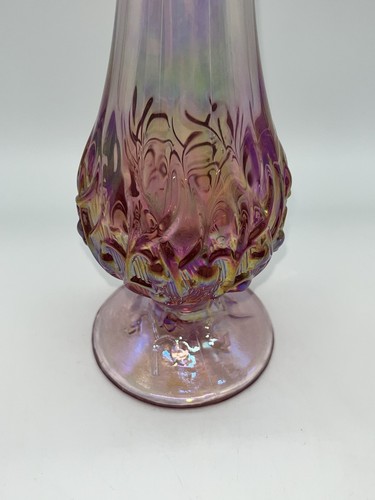 Fenton Lily Of The Valley Pink Rose Iridescent Glass Swung Vase Original Sticker - Picture 6 of 12