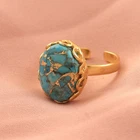 Copper Turquoise Gold Plated Fashion Jewelry Statement Adjustable Ring For Her
