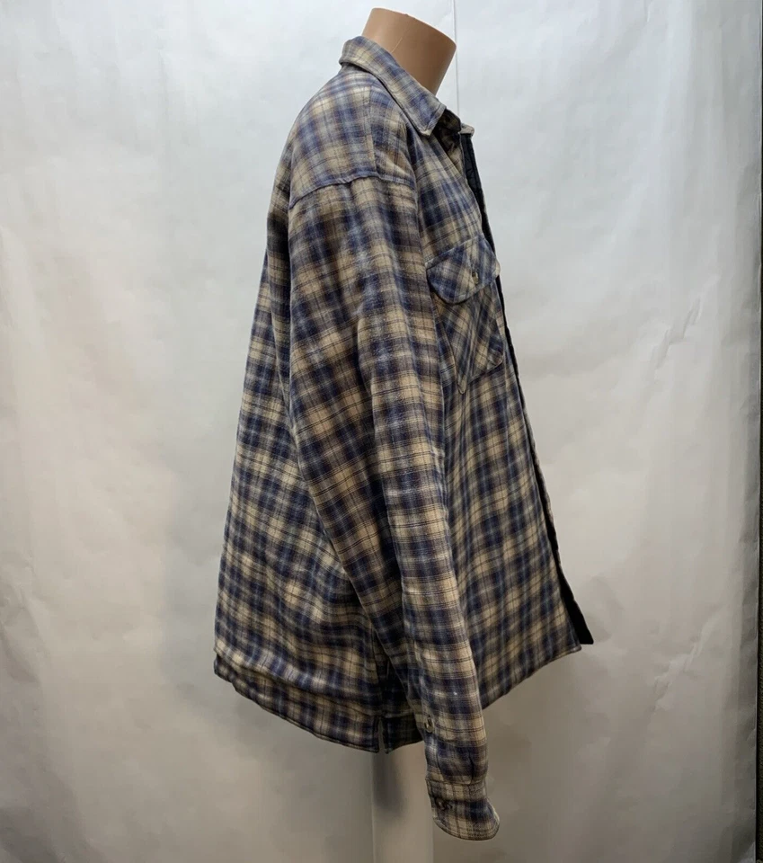 Vintage Eagle Crest mens Large Tall  Flannel Jacket Blue Tan Plaid Lined Shacket - Image 3 of 4