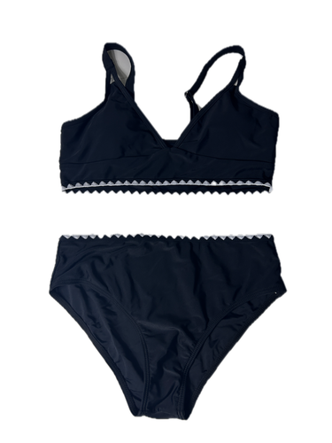 Mädchen 2-teiliges Bikini Set 15-16 Jahre schwarz weiß Borte strukturiert Badeanzug Bademode
