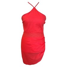 AsYou ASOS Red Linen Blend Cut Out Back Halter Mini Dress UK 12 