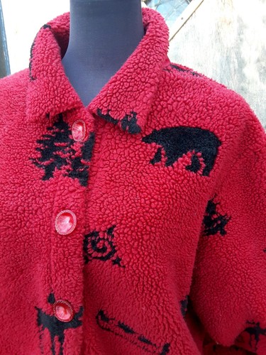 COLDWATER CREEK Faux Sherpa "Bear & Deer" Jacket L