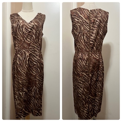Banana Republic Womens Brown Zebra V-neck Sheath Dress Linen Blend Size 12