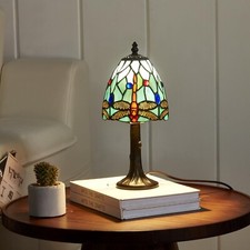 Dragonfly Tiffany Style Stained Glass Table Lamp with 6-inch Wide Complicated...