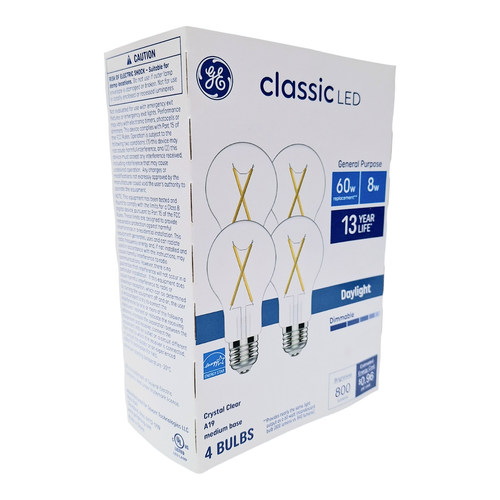 GE LED 8W, 60W Equivalent Daylight A19 Light Bulbs 4 Pack, 800 Lumens, Dimmable - Picture 5 of 10
