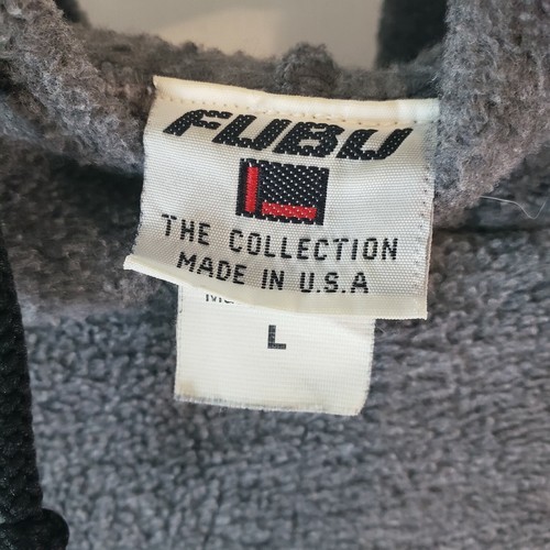 Vintage Fubu Hoodie Fleece Sweatshirt Gray The Collection size L Made in USA - Picture 3 of 6