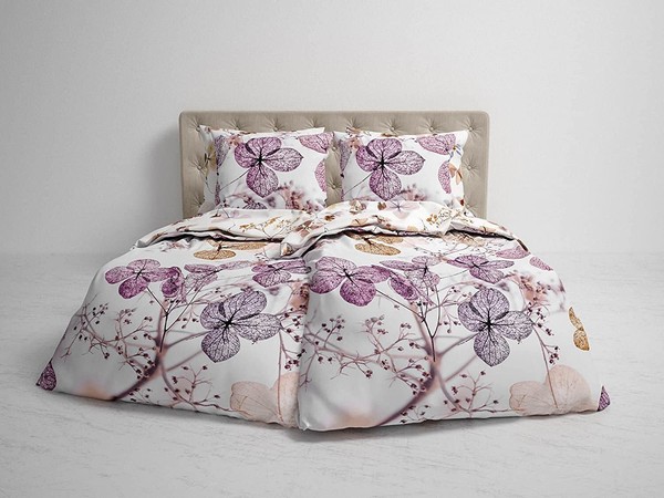 Heckett & Lane Satin BettwäSche 155X220 Brigitte Floral Pink Wende BläTter Ranke-image