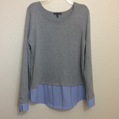 Olivia Sky Womens L Mixed Media Knit Sweater Pullover Heather Gray Stripe NWT - Picture 3 of 9