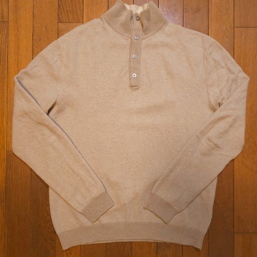 ZEGNA Made in Italy Wool Cashmere Birdseye Knit Mock Neck Sweater Beige 48 S/M