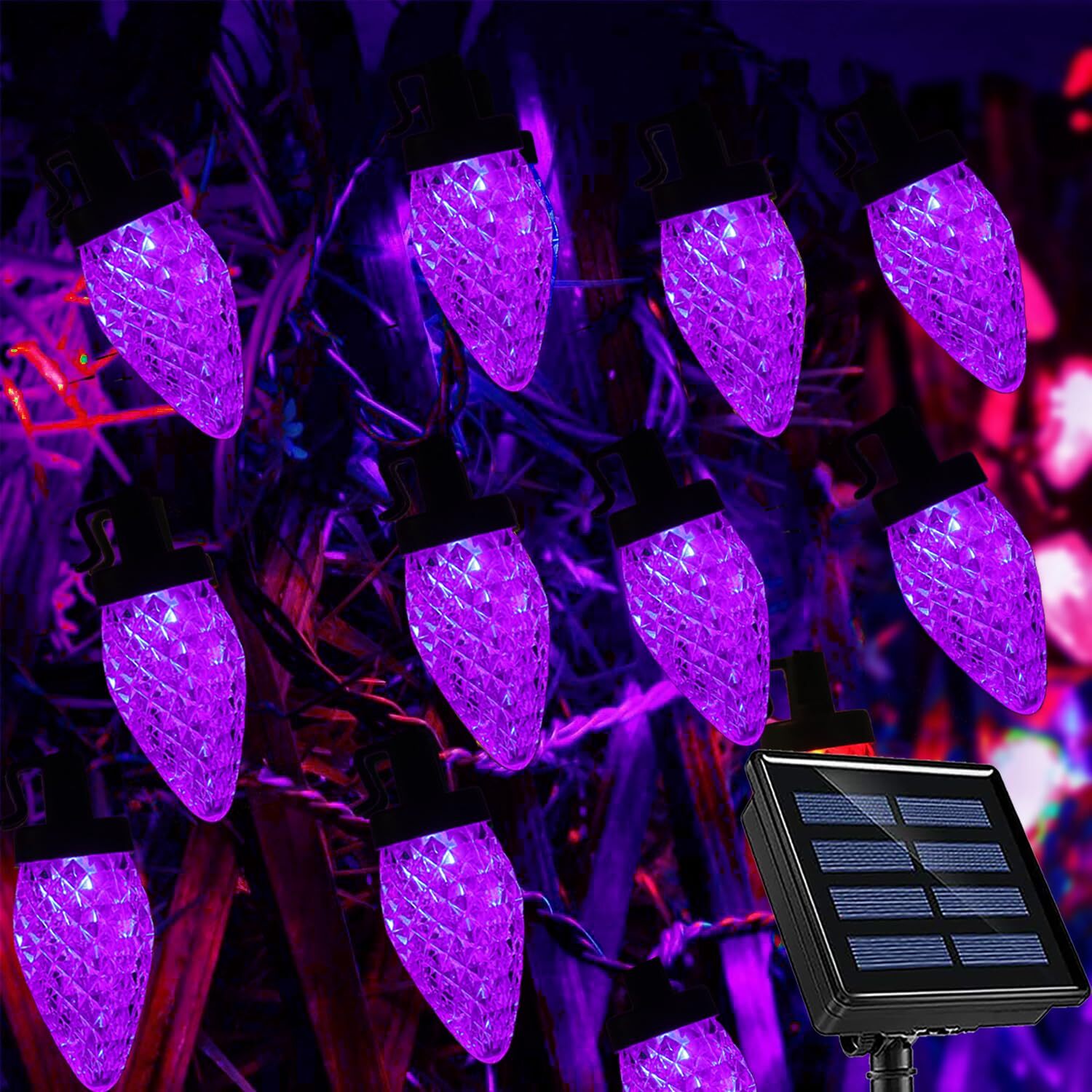 C9 Christmas Lights Outdoor Christmas Decorations,31Ft 50 LED Purple Christma...