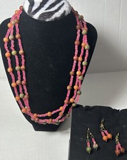 New Multi strand beads multicolor necklace and 3 paires of earrings sets boxed