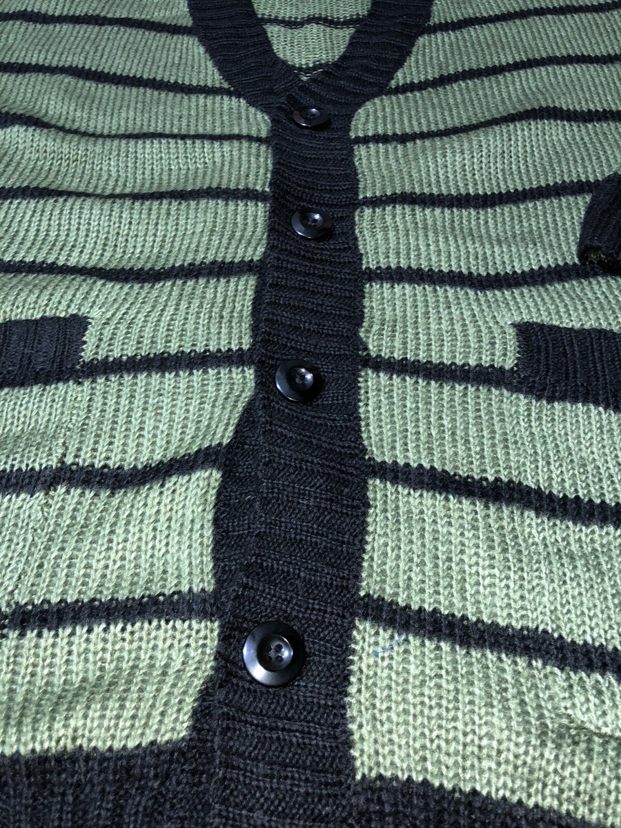Lularoe Lucille Cable Sweater Medium Green Black Striped Cardigan