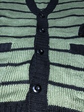 Lularoe Lucille Cable Sweater Medium Green Black Striped Cardigan 12-18 NWOT   