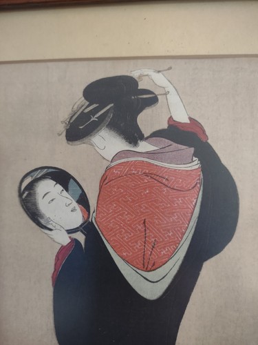 A Woman Holding a Glass Print by an Unknown Author 12 ½” X15 ½” Japanese - Picture 3 of 7
