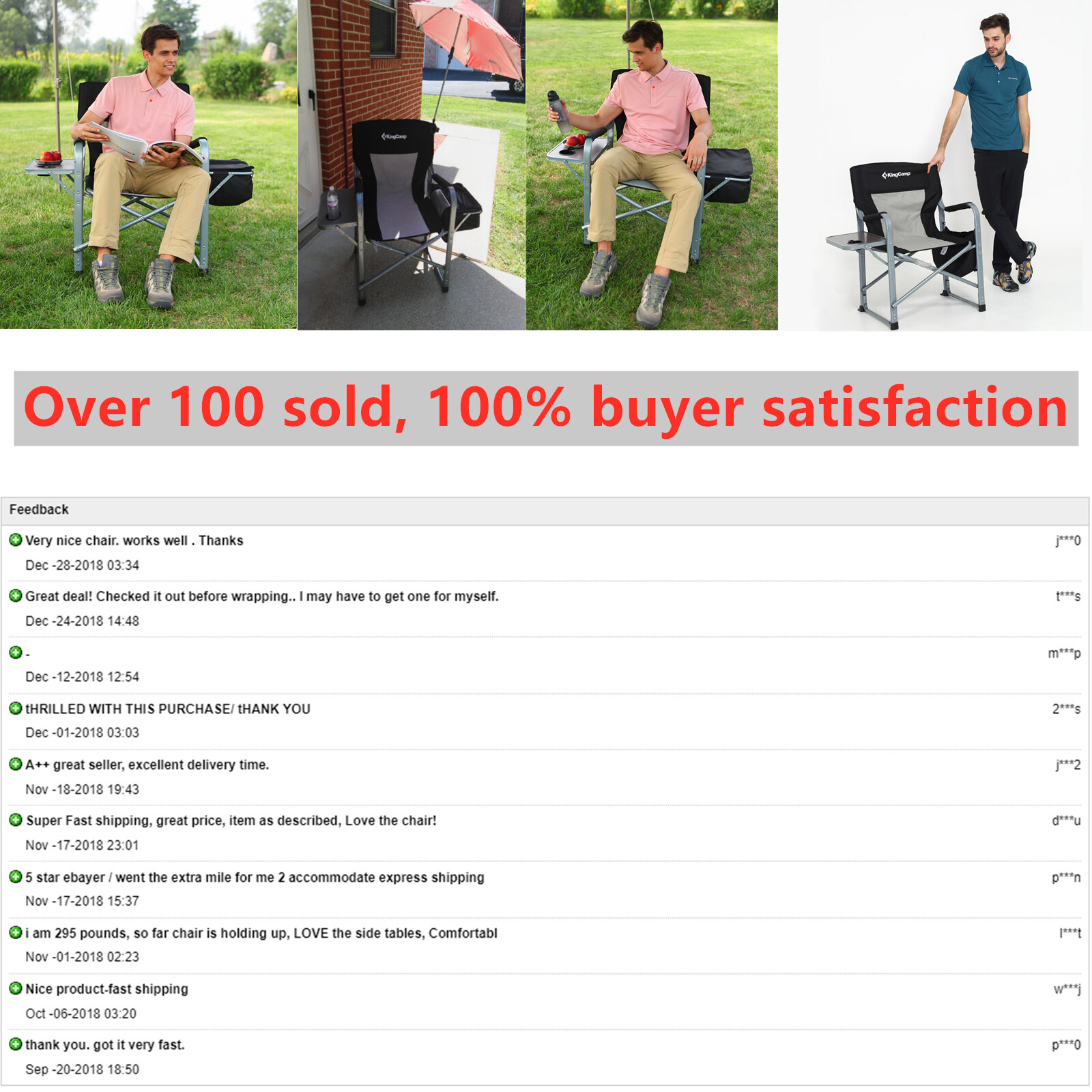 Kingcamp Heavy Duty Camp Folding Director S Chair Side Table Cooler Bag Outdoor