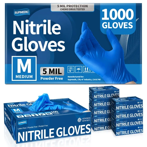 Disposable Nitrile Exam Gloves, 5 Mil Blue, Powder-Free Heavy Duty Clean Glove