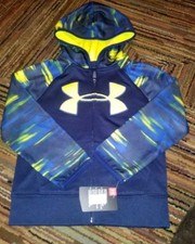 NWT UNDER ARMOUR BOYS ZIP UP LOGO HOODIE HOODY BLACK BLUE YELLOW SZ 4
