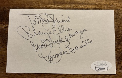 Carmen Basilio 3x5 Index Card Autographed Boxer World Champion HOF — COA JSA