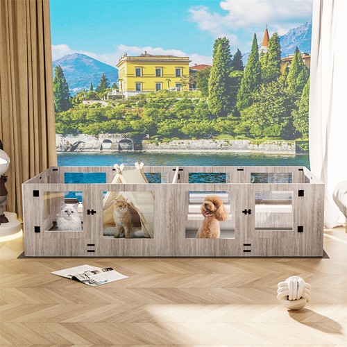 8/14 Panels Dog Whelping Box Safe Tempered Glass Pet Playpen w/ Protective Ledge - Picture 5 of 38