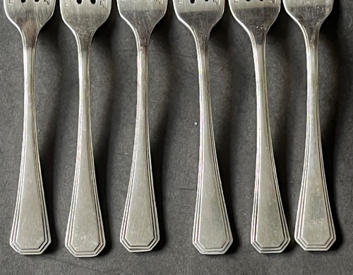 FRENCH ART DECO CHRISTOFLE AMERICA LUC LANEL SET CAKE / PASTRY FORKS - Picture 5 of 9