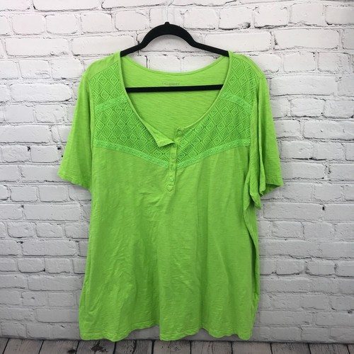Catherines Top Womens 1X Green Short Sleeve Casual Basic Cotton Blouse