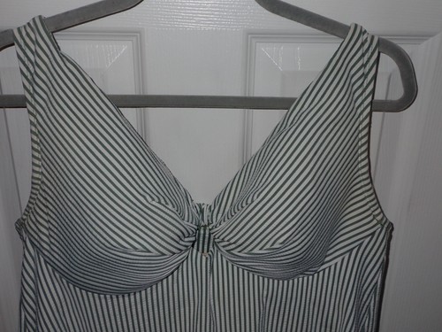 Lane Bryant Cacique Swim 38DDD Plunge Bra Tankini Top Green & White Seersucker - Picture 6 of 12