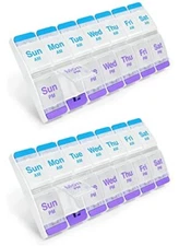 Push Button AM/PM Weekly (7-Day) Pill Organizer, Weekly 2 Times a Day (2PACK 780