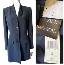 Nwt $189 Vintage Chaus Blue 100% Silk Blazer Jacket Lined Lightweight Size 6/s