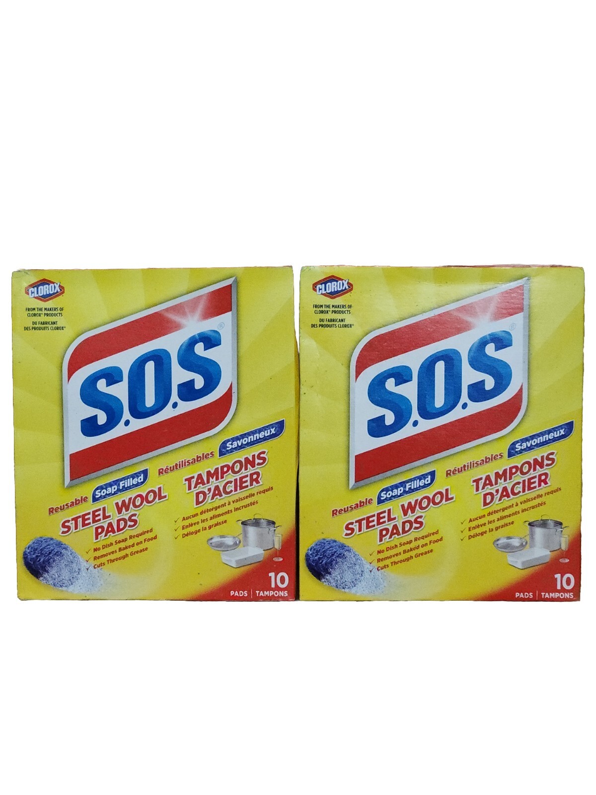 Clorox SOS (2 Pack) STEEL WOOL PADS SOAP FILLED (20 Pads Total
