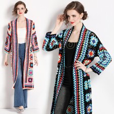 Women's Boho Handmade Crochet Floral Cardigan Jacket Ethnic Cut Out Knitted Coat