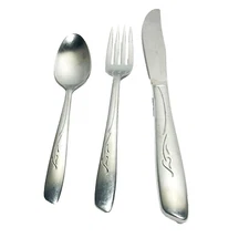 Oneida Simeon L & George H Rogers Fork Spoon Knife  Spring Leaf Stainless Steel