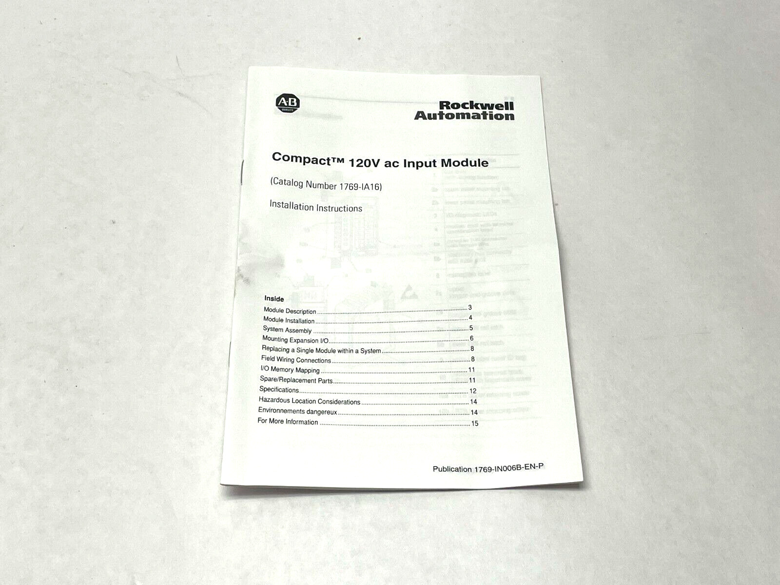 Allen Bradley 1769-IN006B-EN-P Installation Instruction Manual 1769-IA16