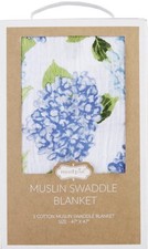 Mud Pie Baby Girls Blue Cotton Muslin Swaddle Blanket In Gift Box 47  X 47  