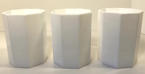 OCTIME Octagon MCM White Mugs Cups Lot of Three 4" Glass Vintage France Arcoroc