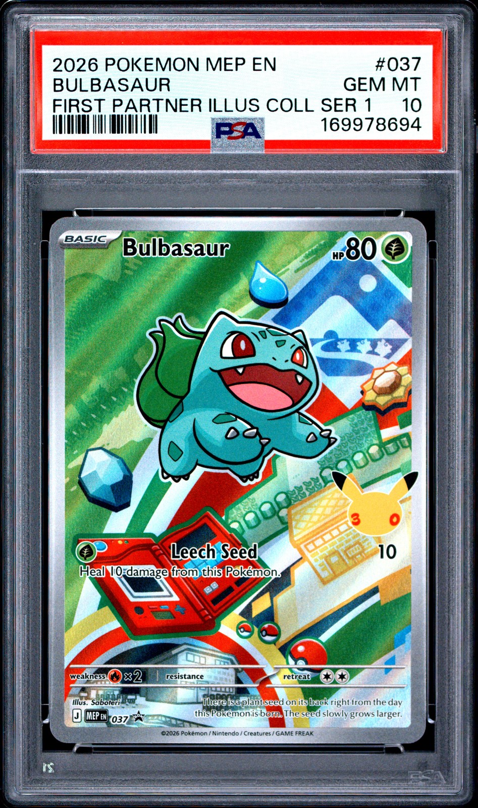 2026 POKEMON MEP FIRST PARTNER ILLUSTRATION COLLECTION #037 BULBASAUR PSA 10