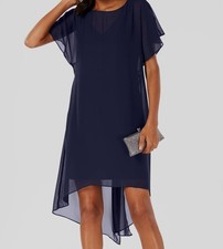 Adrianna Papell Women's Blue Crewneck Chiffon-Overlay Shift Dress Size XS