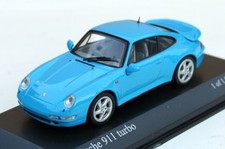 Porsche 911 Turbo Coupé tipo 993 anno 1995-1998, blu riviera, Mnichamps M. 1:43