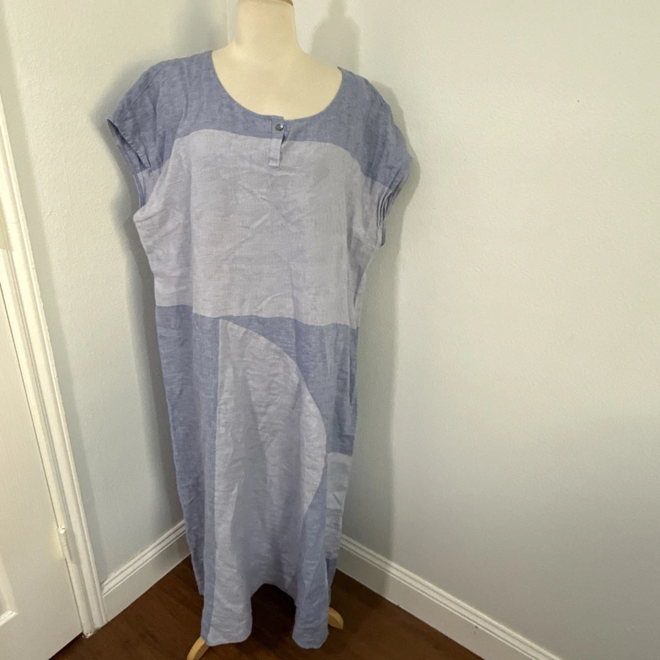 Vestido para mujer J.Jill XL azul lino bloques de colores caftán minimalista Lagenlook playero Foto 2 de 4