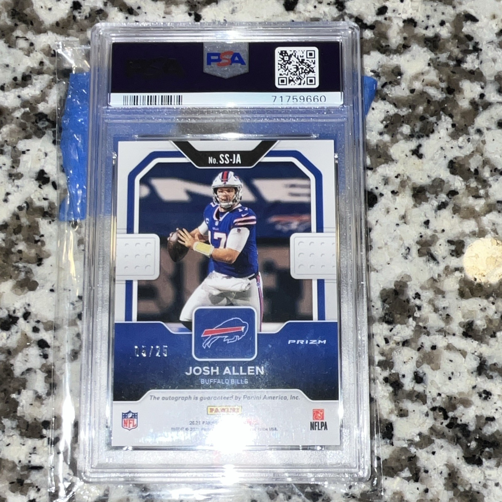 Panini Prizm 2021 Josh Allen Sensational Signatures Navy Camo /25 Auto PSA 10 view 4
