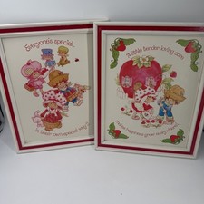 Strawberry Shortcake Vintage Framed Print Set of 2 Decor For Girls 16"x13"