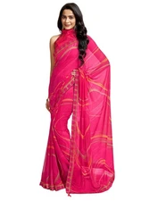 Pappylon Women Chiffon Geometric Printed Saree With Blouse Piece Rani Pink