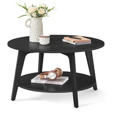 MAEZO Collection - Round Coffee Table, 2-Tier Center Table with Storage, Tape...