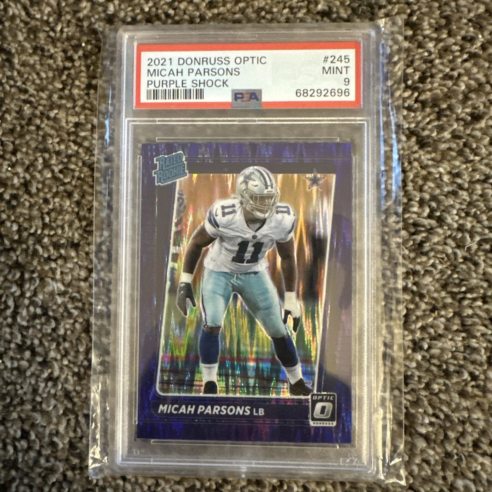 Micah Parsons 2021 Donruss Optic Rated Rookie Purple Shock RC #245 PSA 9 Mint