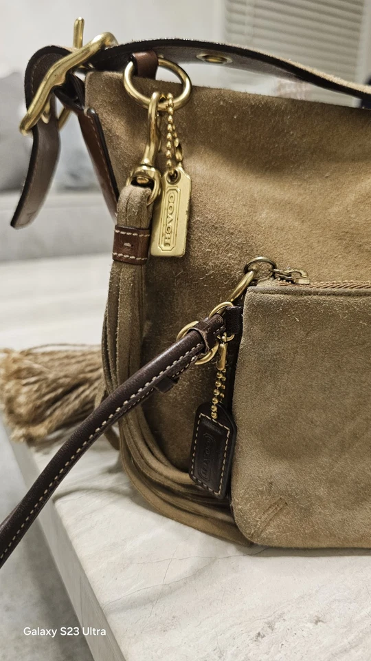 Bolso de hombro Coach de cuero gamuza beige tostado Bolso de mano Cartera con bolsa Matchi Foto 2 de 4