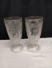 Set of 2 Vintage Clear Depression Iris & Herringbone 6" Footed Tumblers