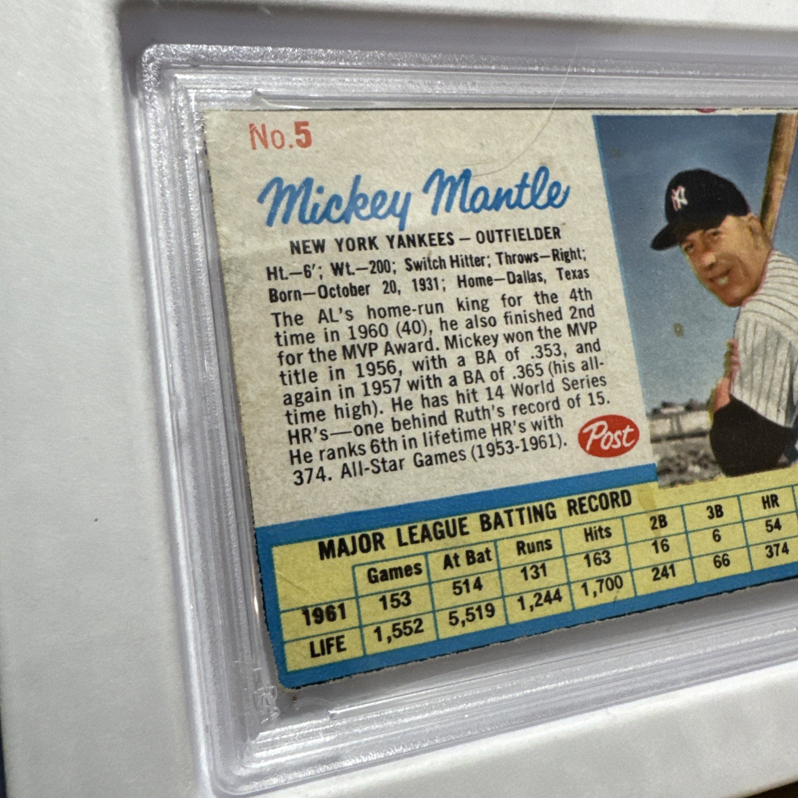 Mickey Mantle Antique Baseball Card PSA1 (MK) Vintage Post 1962 New York Yankees view 14