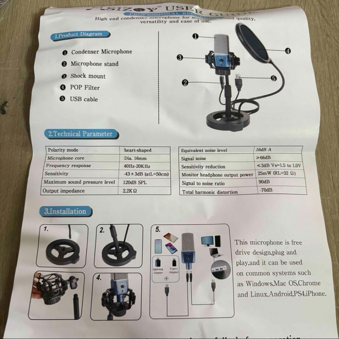 MSIZOY USB Microphone Condenser with Mute, 3.5mm, for PC & Smartphone, Used