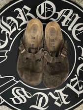 Birkenstock Boston Suede Clogs Womens Taupe Normal Soft Footbed Sandals